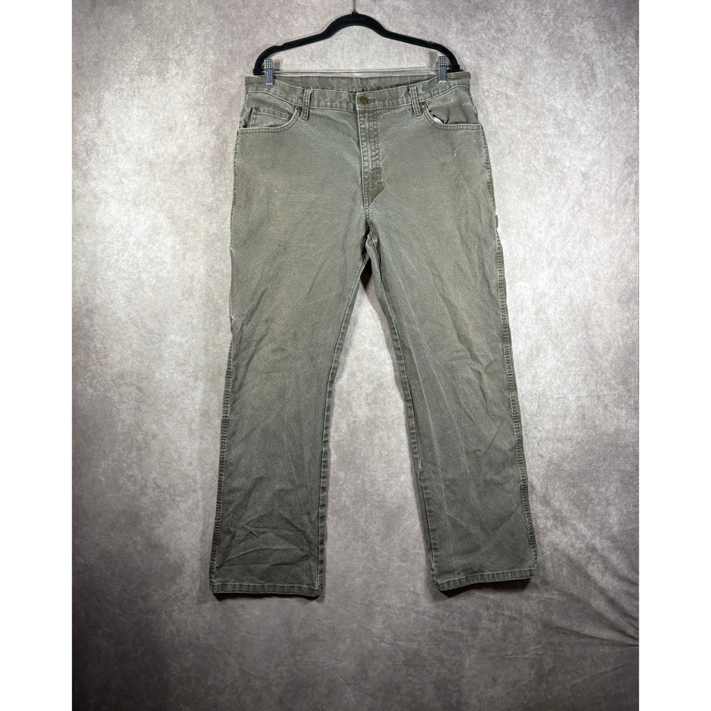 Dickies Carpenter Pants Mens 36x32 Green Duck Canvas Utility Workwear Rugged